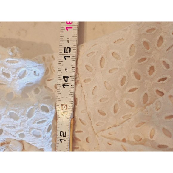 Julian Taylor vintage dress size 12 faux wrap wrap collar eyelet white pockets - Picture 14 of 16